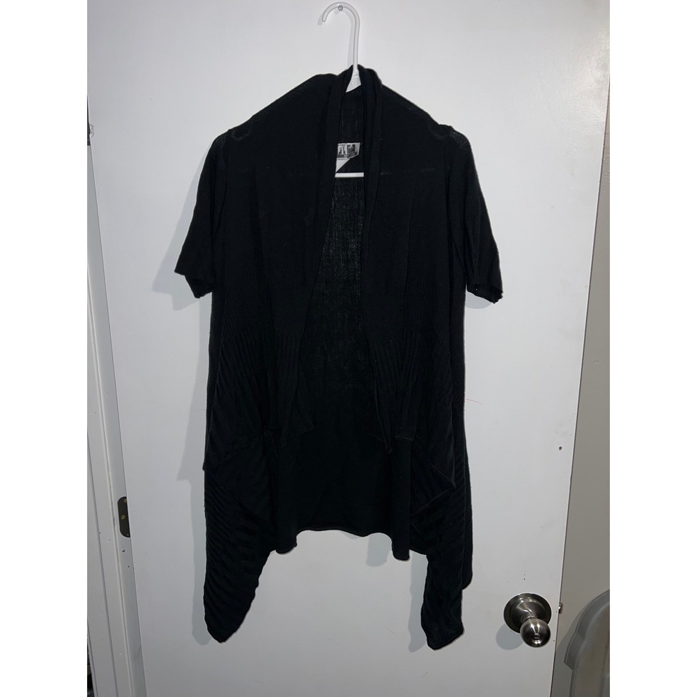 Two One Two New York Black Short Sleeve Open Front Draped Cardigan Small
